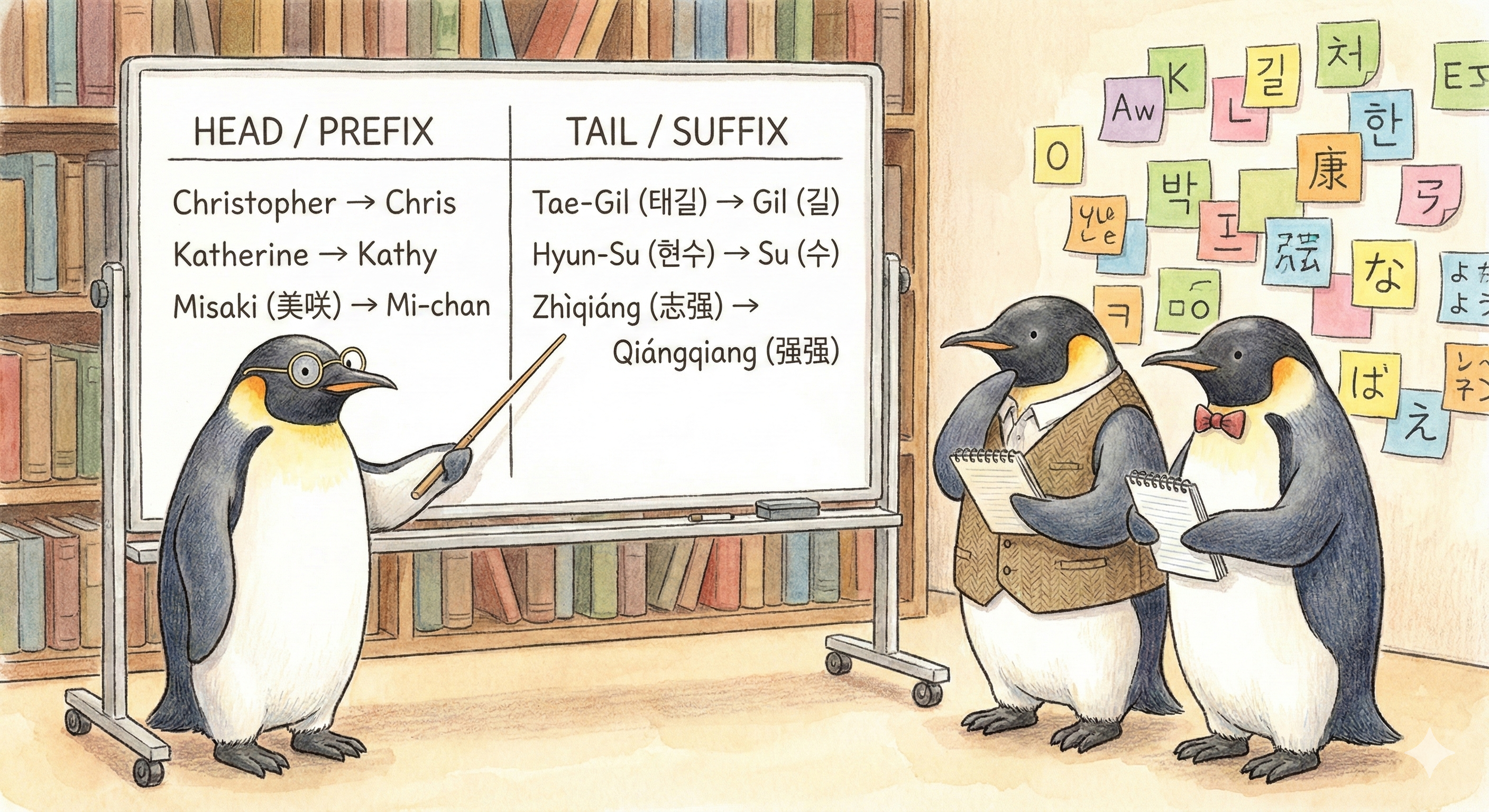 NL-Penguins checking prefix/postfix patterns in nickname formation
